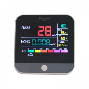 LCD-sensori PM2.5-ilmaisin Kannettava HCHO-ilmanmonitori TVOC-testeri pitää valaistuna litiumparistoilla ladattavaa autoilmaisinta